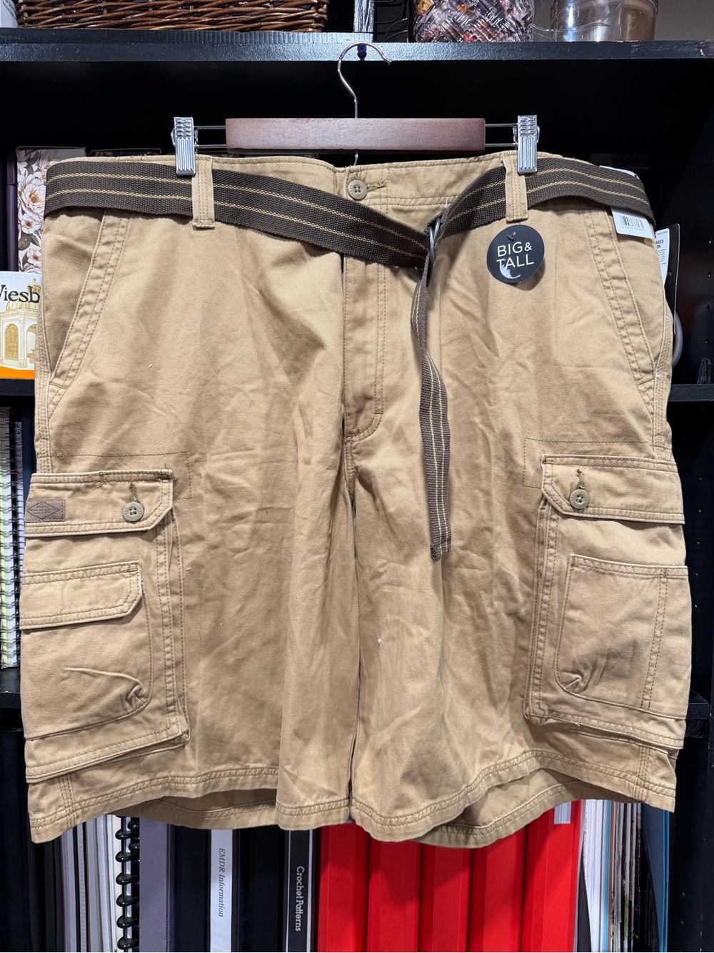 Lee Tan Cargo Shorts with Brown Stripe Belt